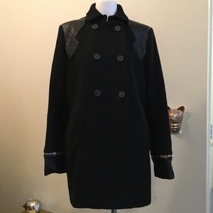 Maje Daho Leather Detail Peacoat